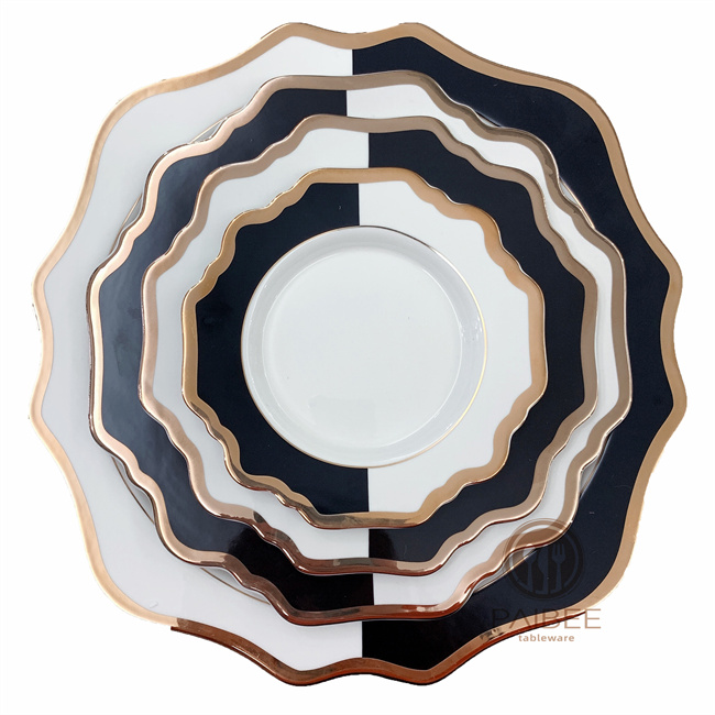 Half Black Half White Sunflower Bone China Plates for Wedding