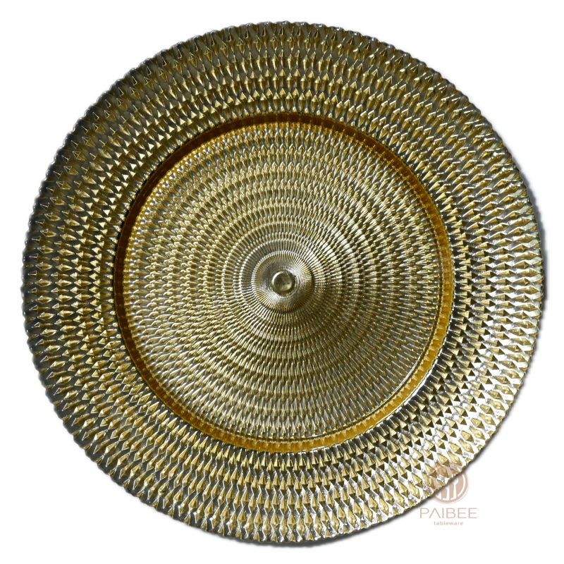 Multi-Color Diamond-Cut Sunburst Crystal Glass Charger Plate with Custom Options
