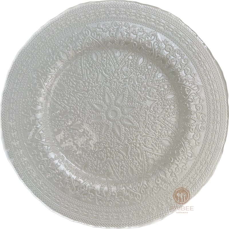 Multi-Color Ornate Mandala Pattern Crystal Glass Charger Plate with Custom Options