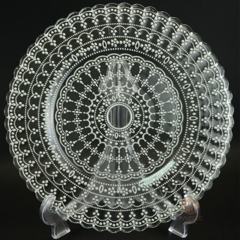 Multi-Color Lace Mandala Pattern Crystal Glass Charger Plate with Custom Options