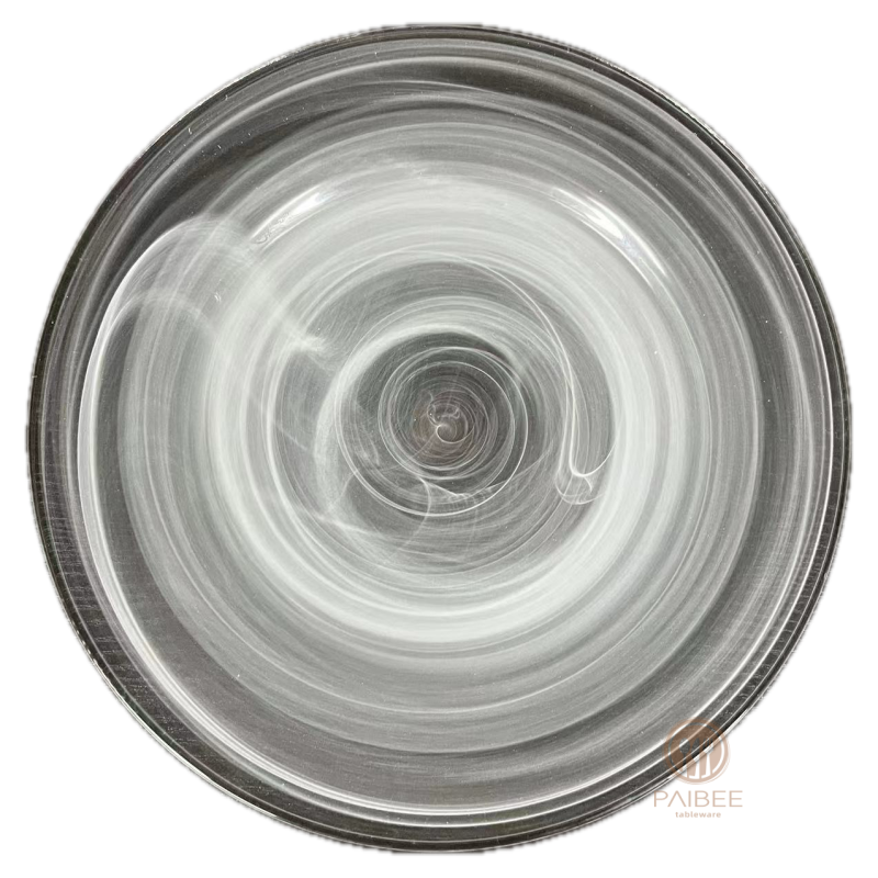 Multi-Color Swirl Pattern Crystal Glass Charger Plate with Custom Options