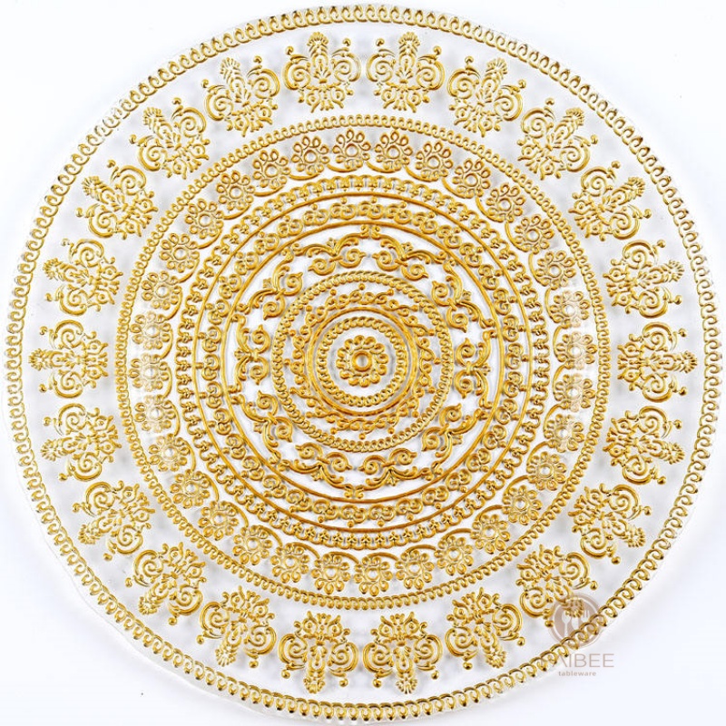 Multi-Color Baroque Ornate Crystal Glass Charger Plate with Custom Options