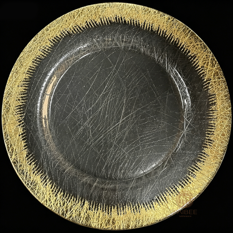 Multi-Color Web Crackle Pattern Crystal Glass Charger Plate with Custom Options