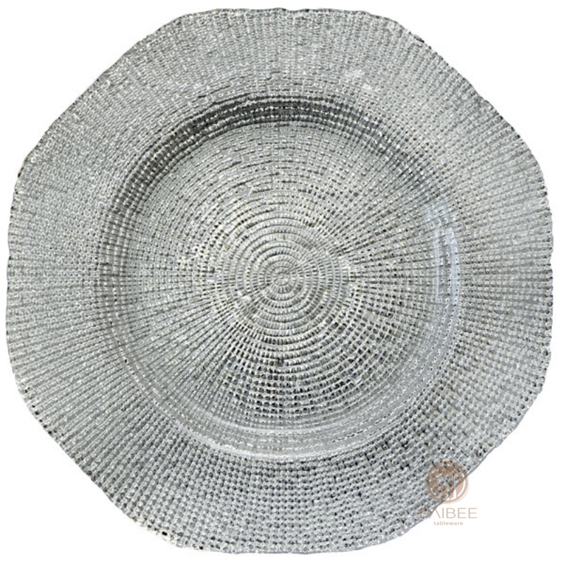 Multi-Color Concentric Dot Texture Crystal Glass Charger Plate with Custom Options