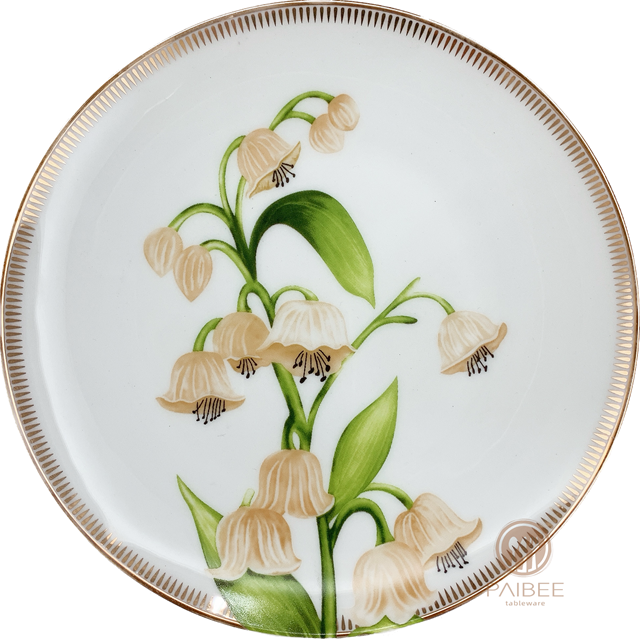 Gold border floral dinner plate