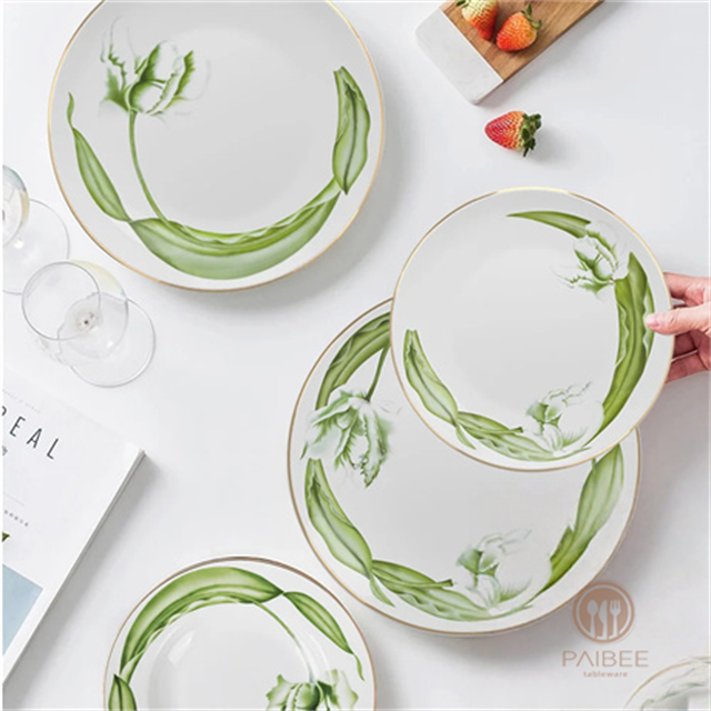 Gold Rim Dinner Plate Tableware Fine China Colorful Dinnerware Sets For Party