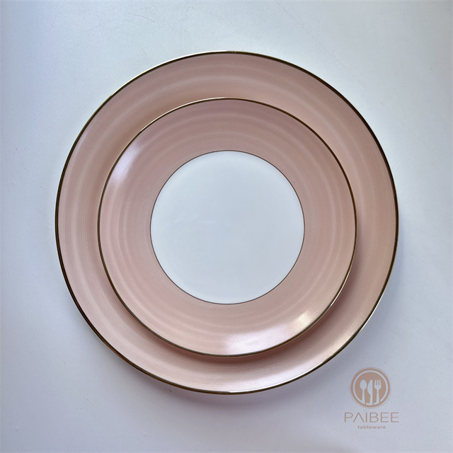 Simple multi-colored bone china plate with gold rim