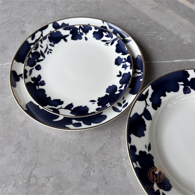 Blue Rhyme Elegant Flower Bone China Plate Suitable for Wedding Party Banquet