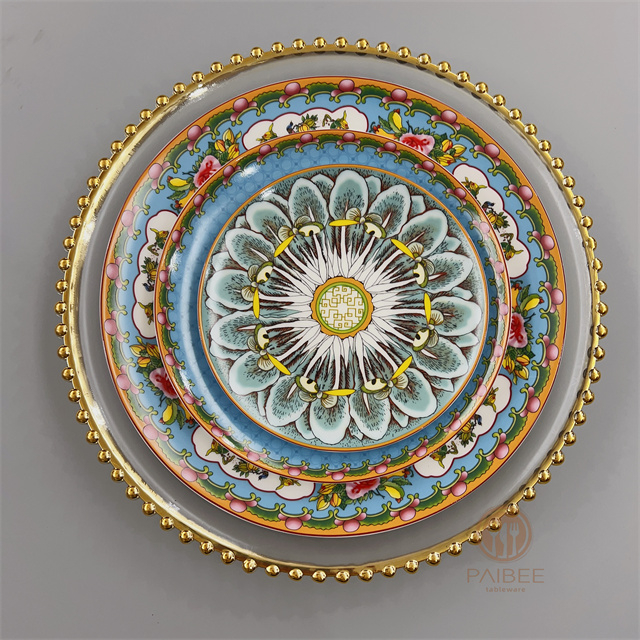 Chinese Style Floral Pattern Round Decorative Plate Traditional Chinese Aesthetic Party Furniture Decoration