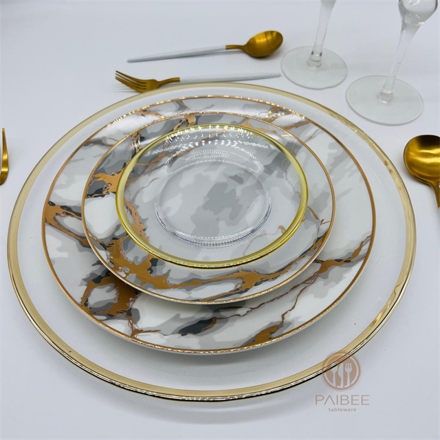 Metallic Marble Bone China Light Luxury Elegance