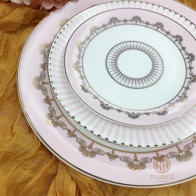 European Retro Light Luxury Hotel Restaurant Home Bone China Plate Set