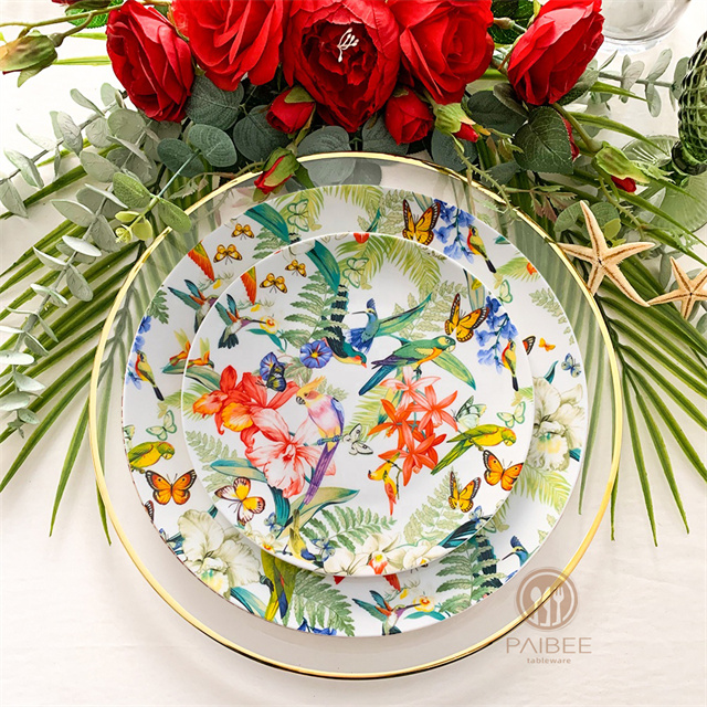 Natural Tropical Bone China Dinner Plate Set Bone China Set