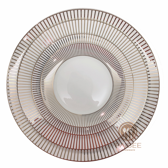 Real Gold Stripe Bone China Plate Paibee Tableware