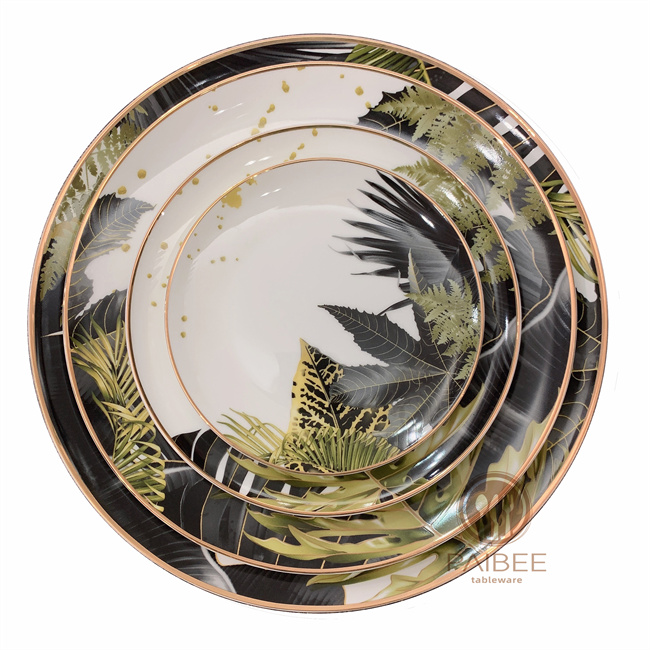 Retro style gold rimmed bone china plates set for wedding