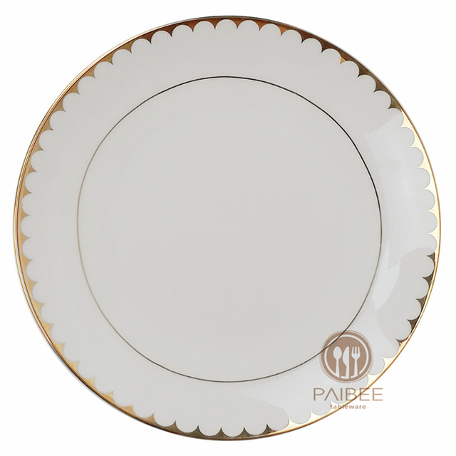 Gold Rimmed Bone China Dinner Charger Plate Set for Wedding