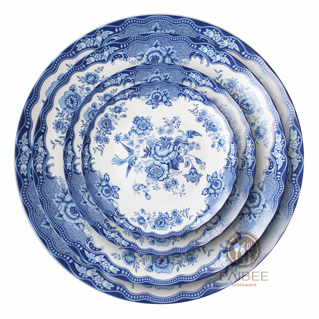 Blue Peacock Bone China Plate Paibee Tableware