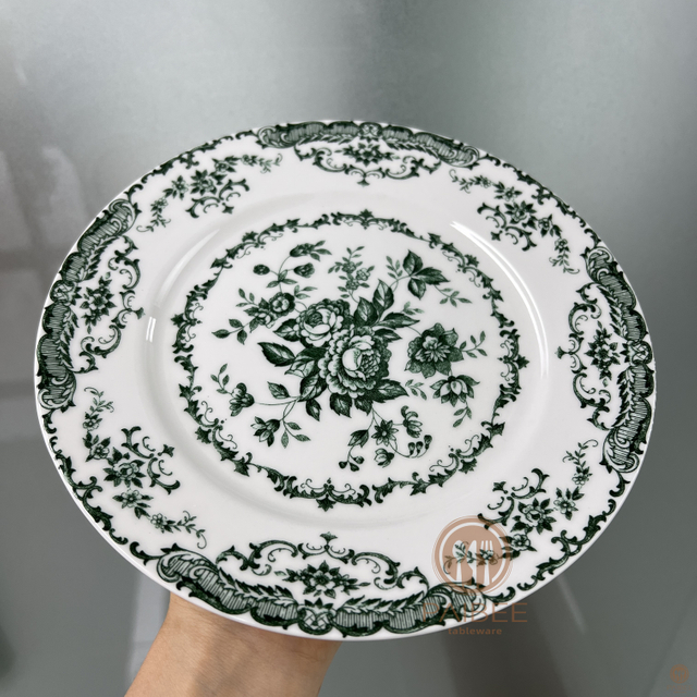 Olive Green Porcelain Plate Wedding Bone China Ceramic Plate Set