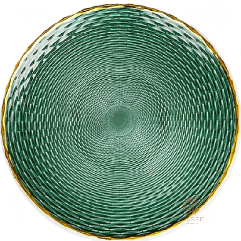 Multi-Color Spiral Weave Pattern Crystal Glass Charger Plate with Custom Options