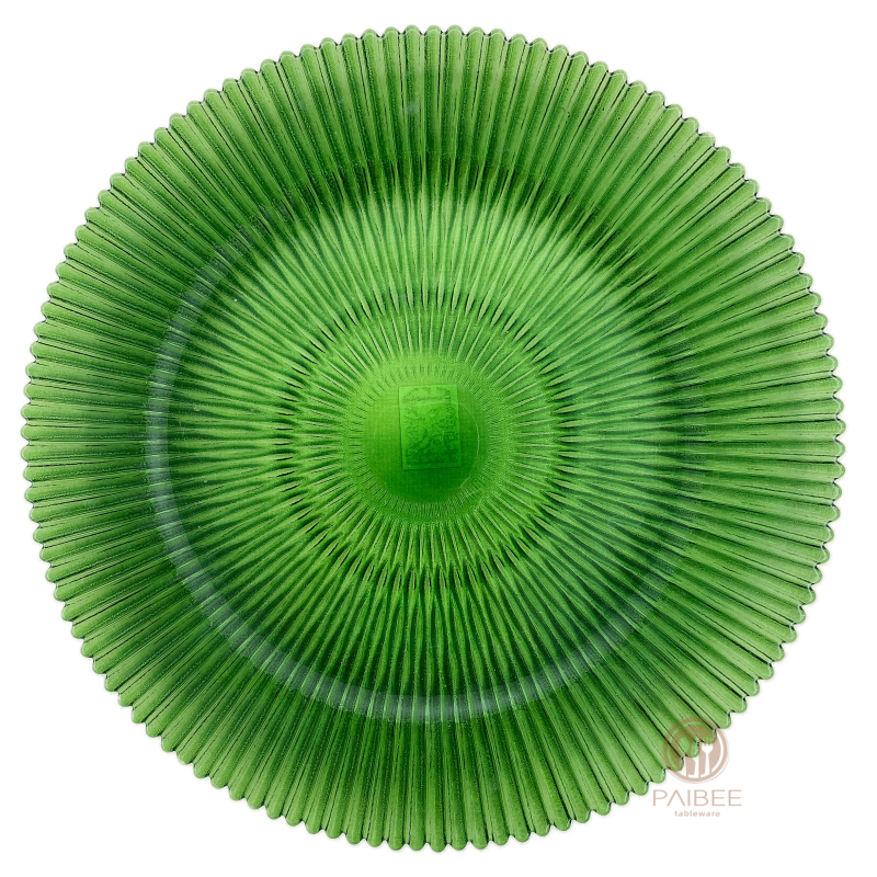 Multi-Color Radiant Vertical Ribbed Crystal Glass Charger Plate with Custom Options