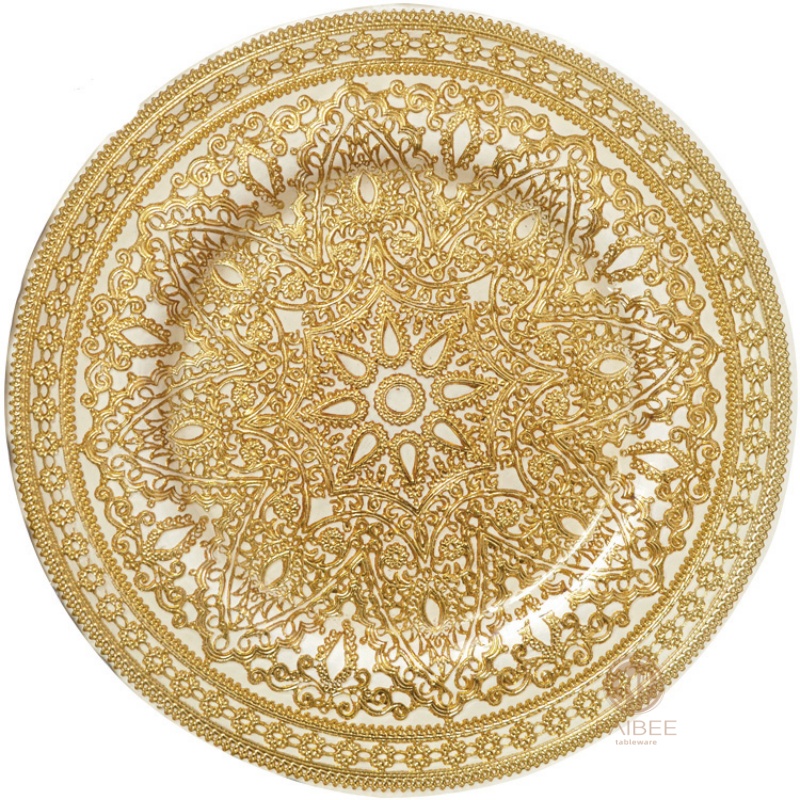 Multi-Color Ornate Mandala Pattern Crystal Glass Charger Plate with Custom Options