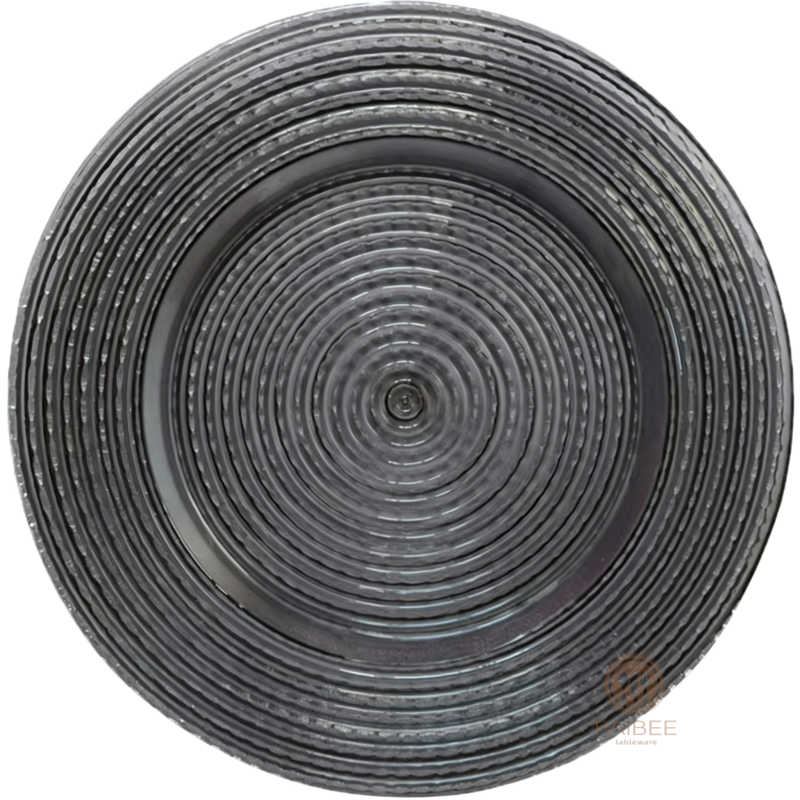 Multi-Color Concentric Circle Ribbed Crystal Glass Charger Plate with Custom Options