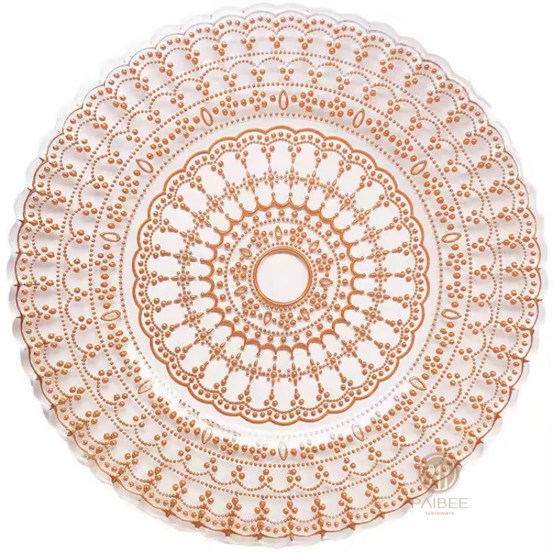 Multi-Color Lace Mandala Pattern Crystal Glass Charger Plate with Custom Options