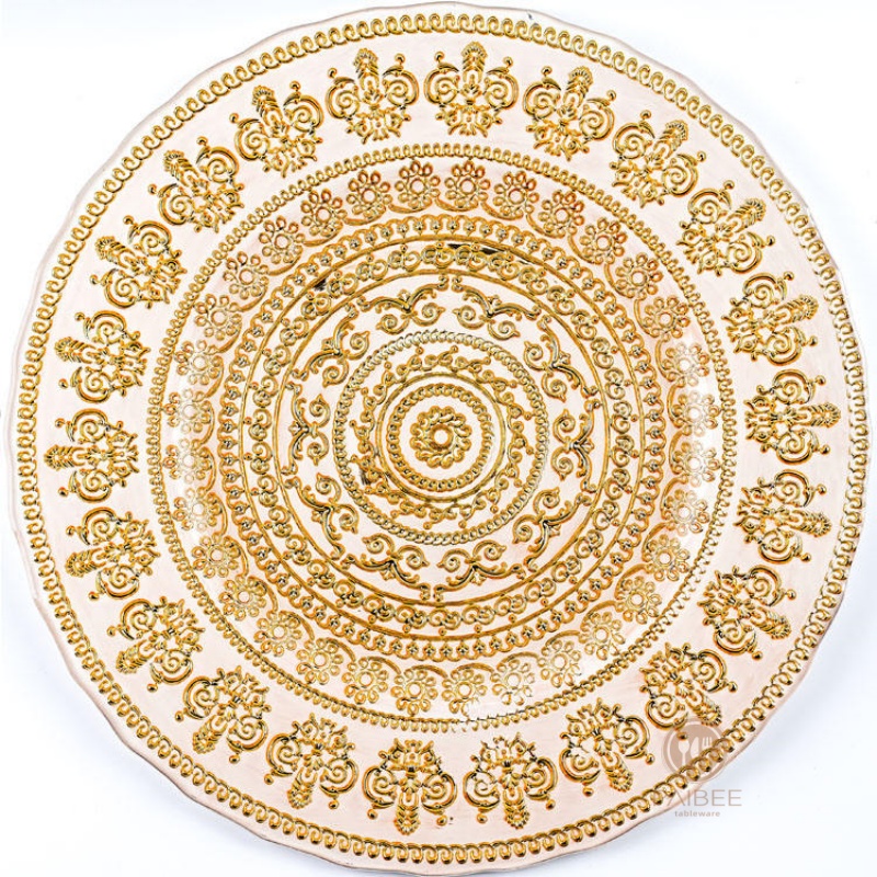 Multi-Color Baroque Ornate Crystal Glass Charger Plate with Custom Options