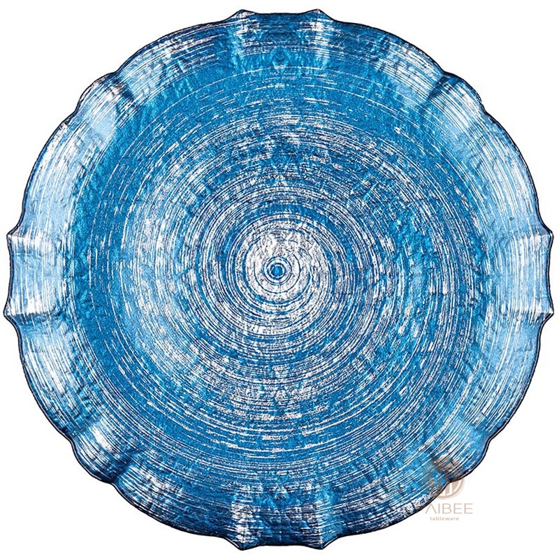 Multi-Color Ripple Textured Crystal Glass Charger Plate with Custom Options