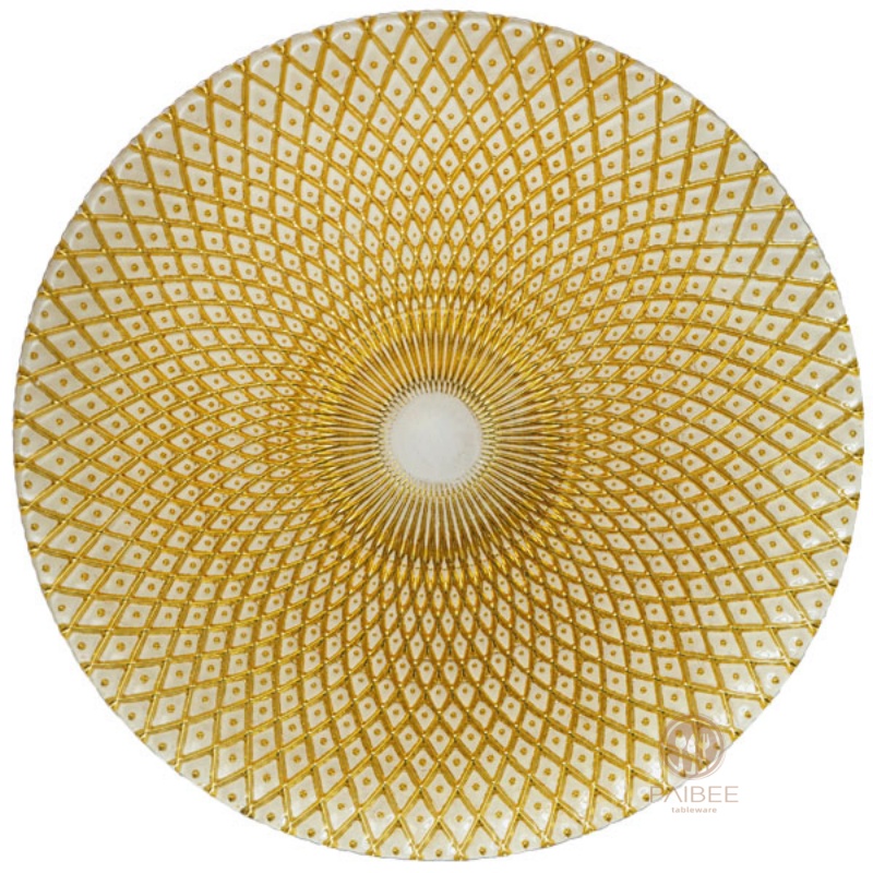 Multi-Color Radiant Diamond Lattice Crystal Glass Charger Plate with Custom Options