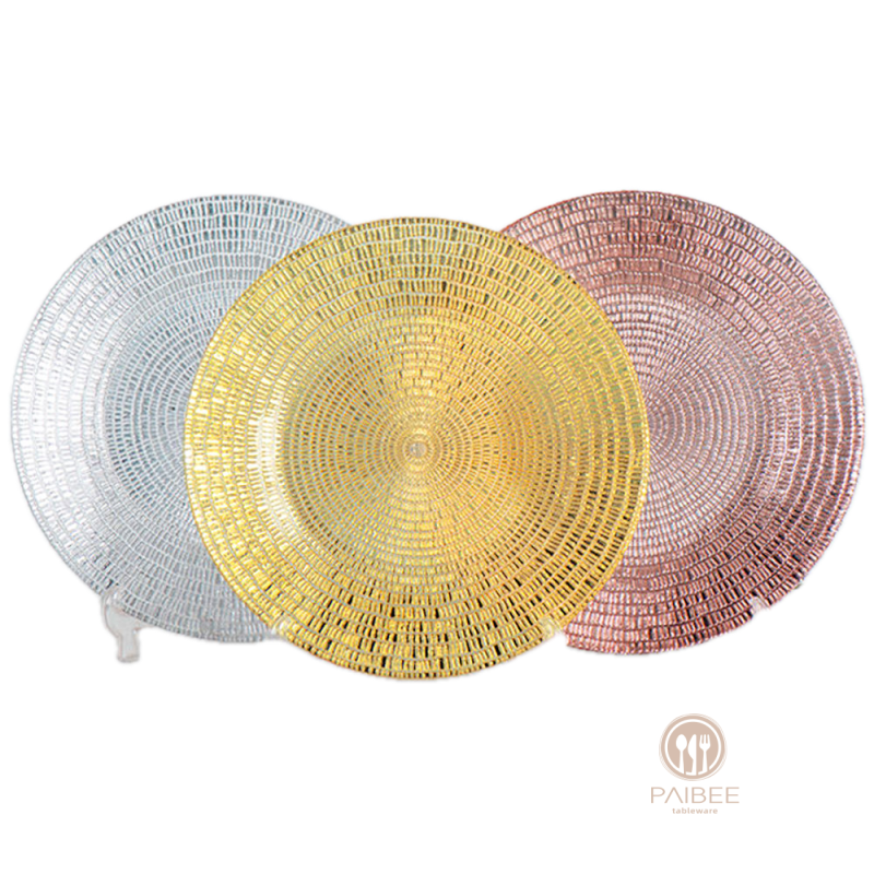 Multi-Color Concentric Ring Textured Crystal Glass Charger Plate with Custom Options