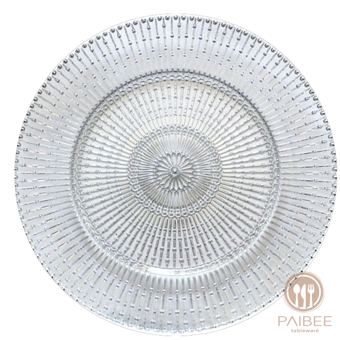 Paibee Tableware Wholesale Wedding Glass Charger Plates Gold Plated Dish