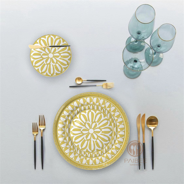 Bright Yellow Stripes And Pure White Alternating Dinner Plates