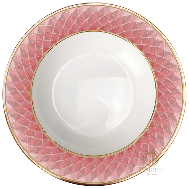 PINK Factory Directly Supplier Wholesale New Checked Design Porcelain Dinnerware Ceramic Red Charger Plate Tableware Dinner Set