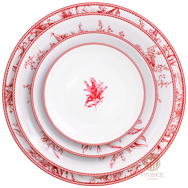 European Lily of The Valley Bone China Dinner Plate Simple High-end Line Flowers