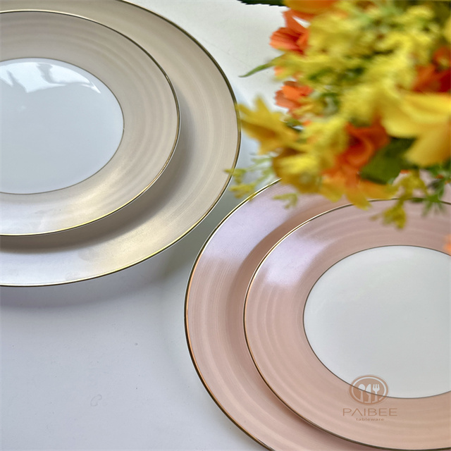 Simple multi-colored bone china plate with gold rim