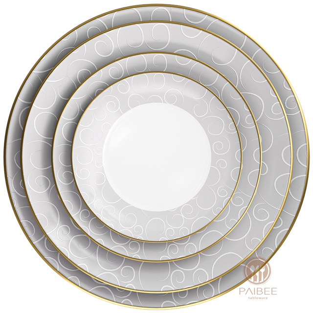 High-grade simple bone china dinner plate with gold rim suitable for hotel wedding party