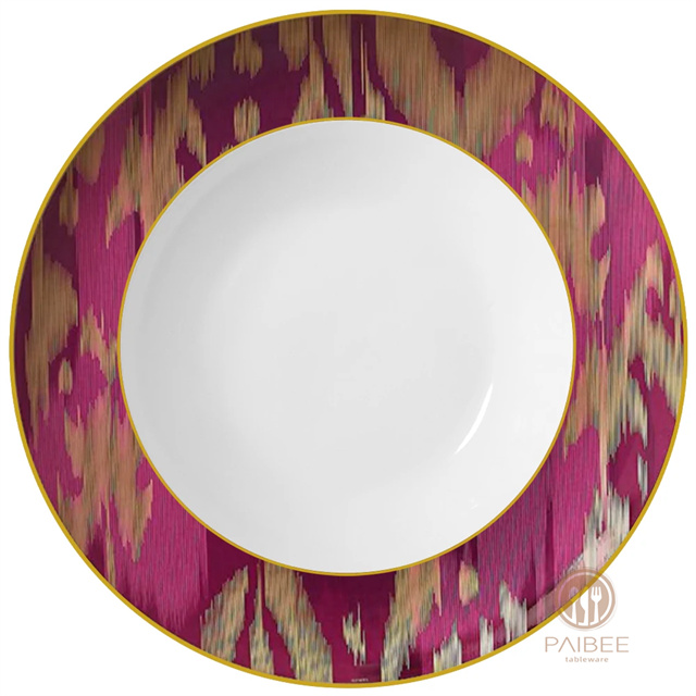 ROSE Wholesale Unique Design Dizziness Pattern Art Ceramic Dinner Plate Dish Bone China Dinnerware For Party Event