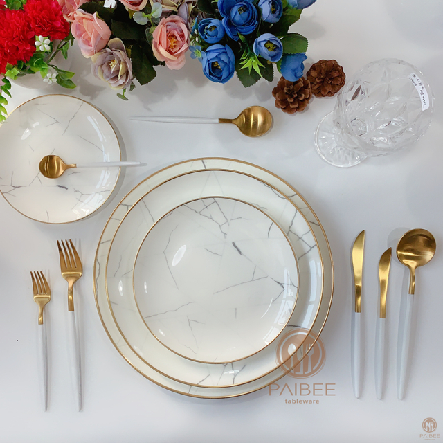 Marble Pattern Bone China Dinnerware