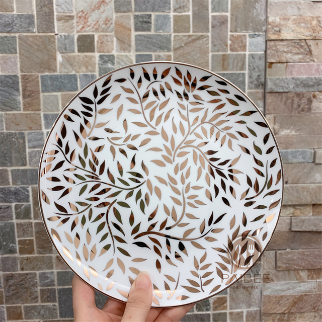 Royal White Gold-Leaf Dinner Plate