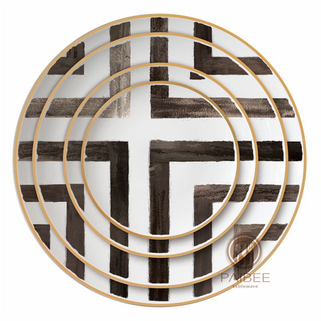 Crossroad Stripes Black and White Western Dinner Plate Household Round Tableware