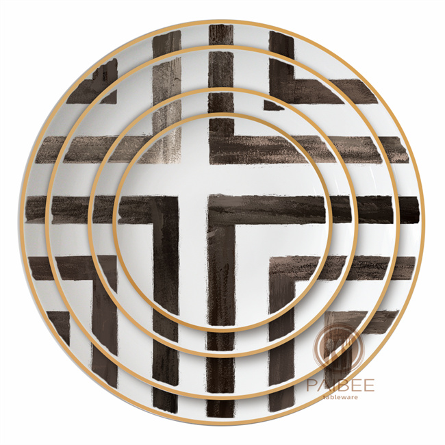 Crossroad Stripes Black and White Western Dinner Plate Household Round Tableware