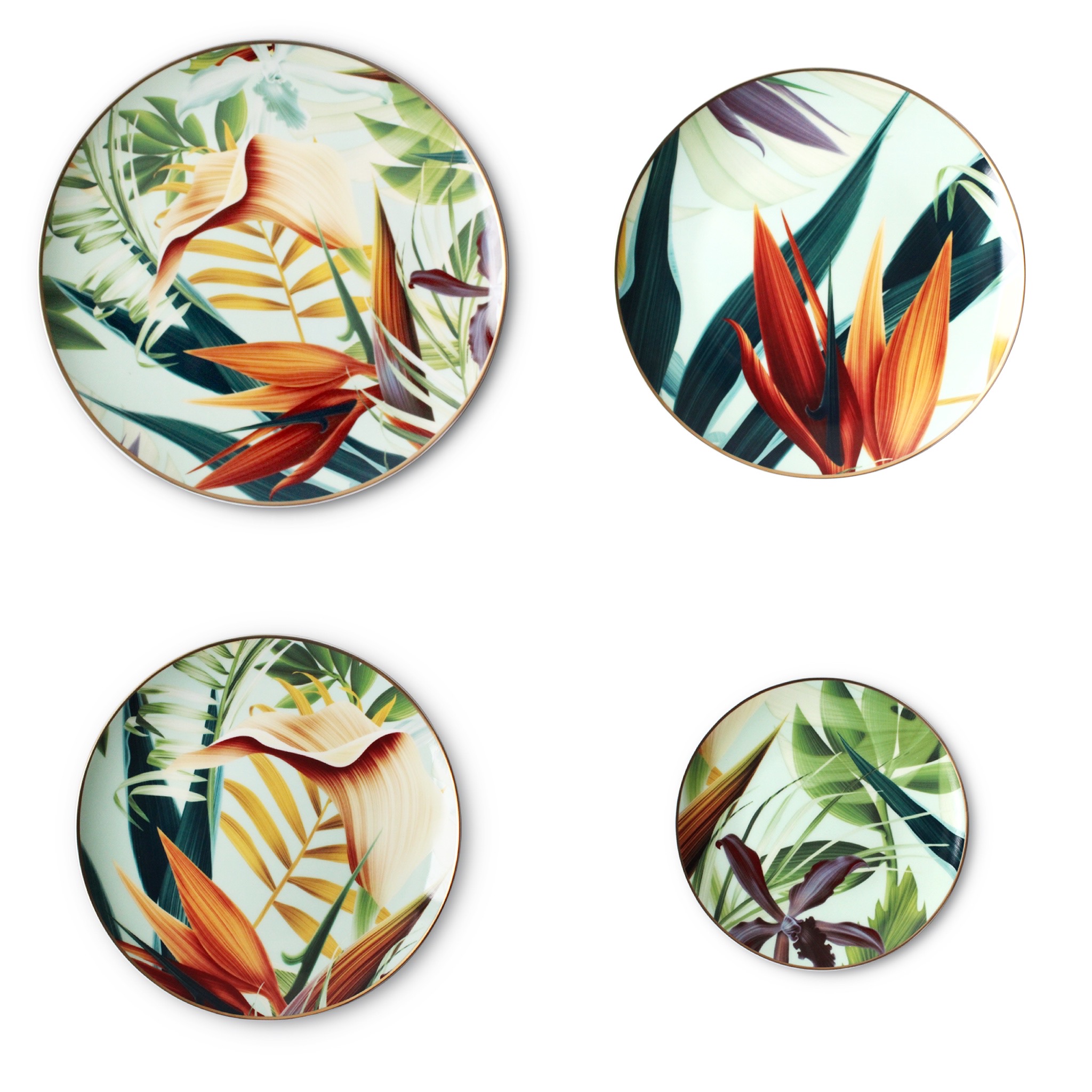 Wholesale Tropical Rainforest Pattern Wedding Dinner Bone China Ceramic Plate Set