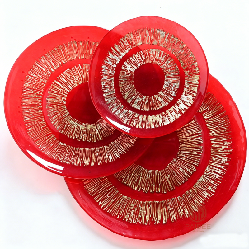 Multi-Color Concentric Brush Stroke Crystal Glass Charger Plate with Custom Options