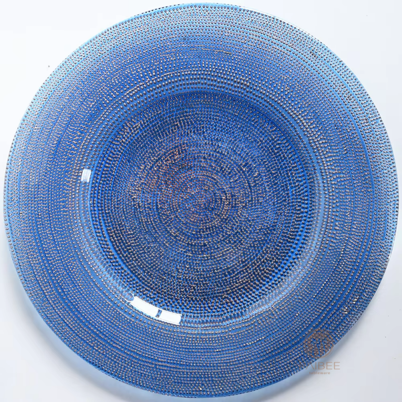 Multi-Color Concentric Dot Pattern Crystal Glass Charger Plate with Custom Options