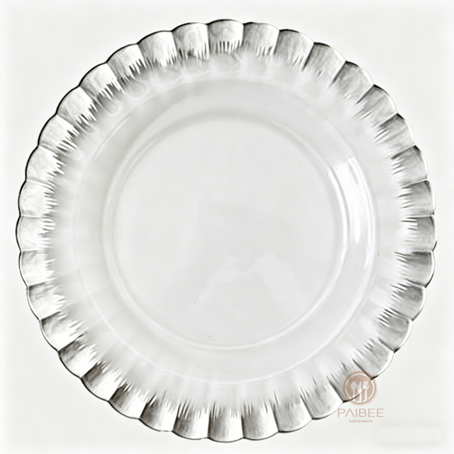 Multi-Color Gradient Rim Crystal Glass Charger Plate with Custom Options