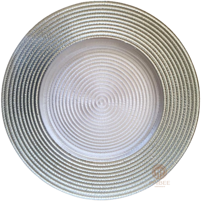Multi-Color Concentric Circle Ribbed Crystal Glass Charger Plate with Custom Options