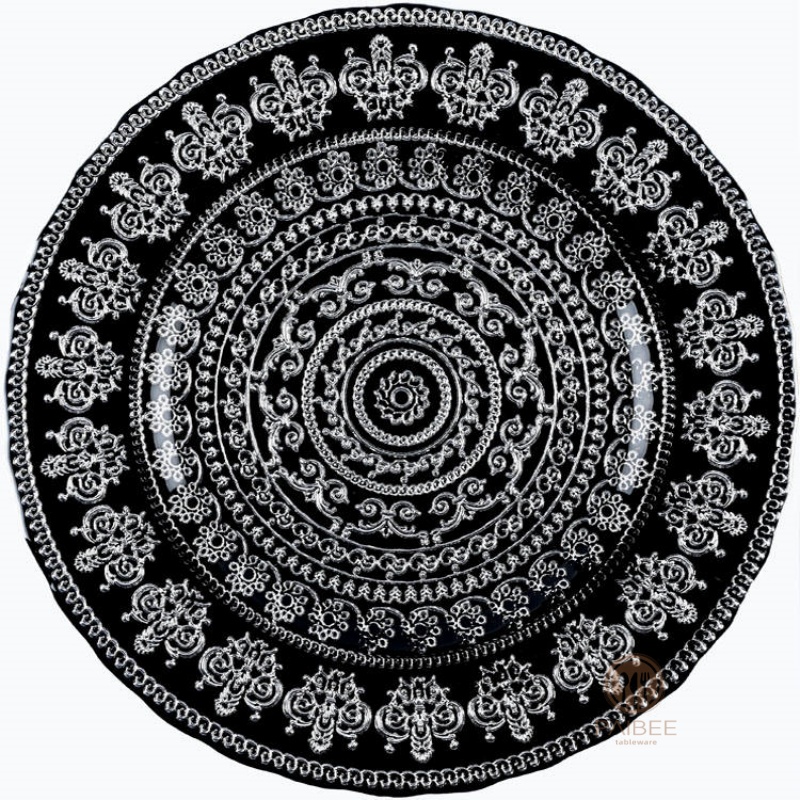 Multi-Color Baroque Ornate Crystal Glass Charger Plate with Custom Options