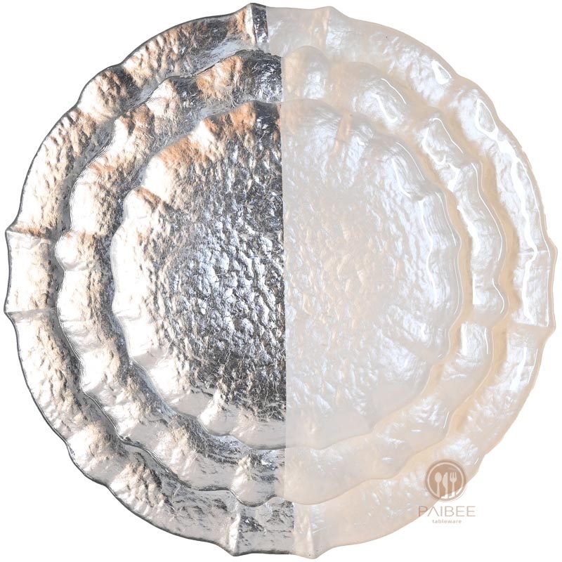 Multi-Color Ripple Textured Crystal Glass Charger Plate with Custom Options