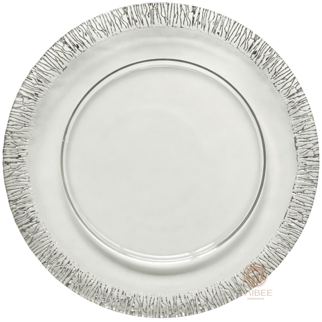 Multi-Color Brushed Rim Crystal Glass Charger Plate with Custom Options