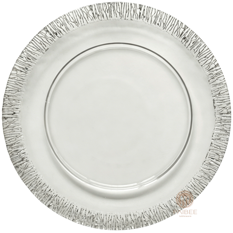 Multi-Color Brushed Rim Crystal Glass Charger Plate with Custom Options